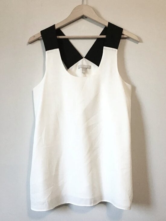 Banana Republic Tops - Banana Republic Bi-Layer Chiffon White Tank Top Black Band Shoulder Straps Small